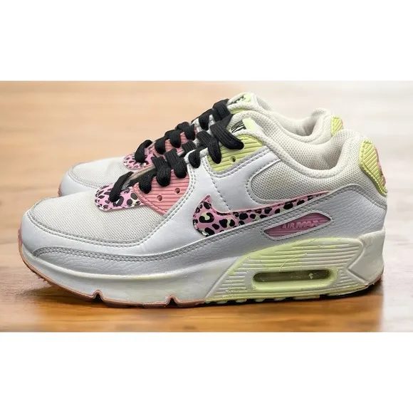 Nike Air Max 90 Pink Barely Rare Volt Leopard Shoes Girls Size 5Y EUC Fast Ship