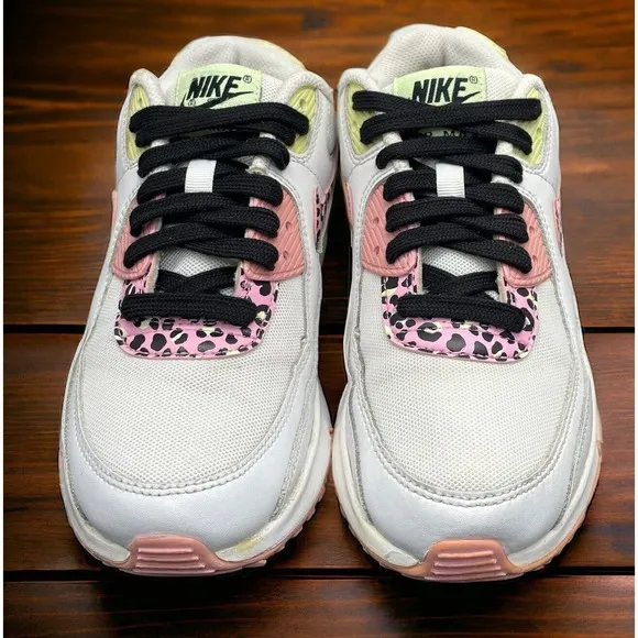 Nike Air Max 90 Pink Barely Rare Volt Leopard Shoes Girls Size 5Y EUC Fast Ship