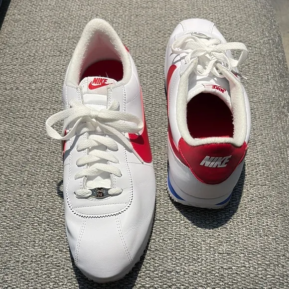 Nike Sneakers White and Red with Perforated Toe Box and Iconic Swoosh