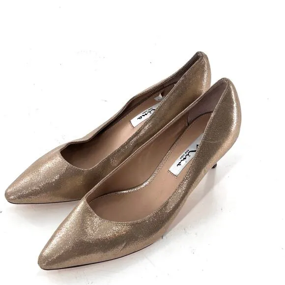 Nina Padded 60 Pumps 9.5 Gold Leather NWOT Heels Comfort Travel Point Toe