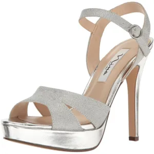 Nina Shara Platform Evening Sandals Women's Size 7.5 Silver Glitter Heels