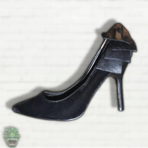 NINA Shoes Black Velvet Satin Bow Stiletto High Heels, Special Occasion Black Ti