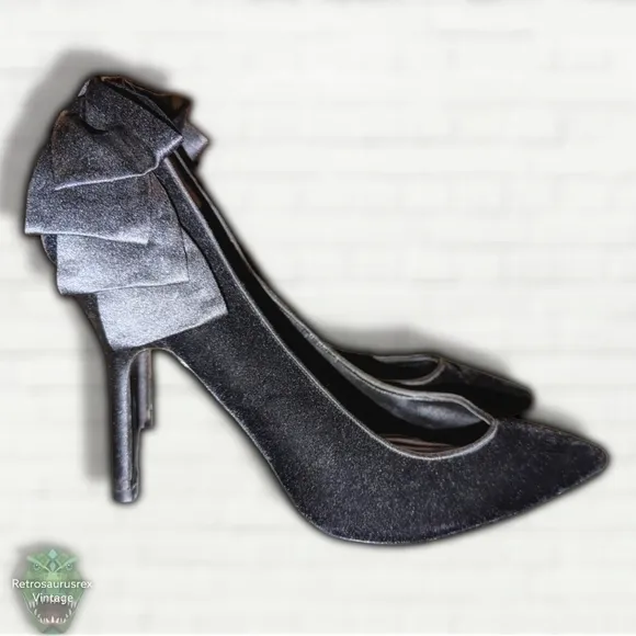 NINA Shoes Black Velvet Satin Bow Stiletto High Heels, Special Occasion Black Ti