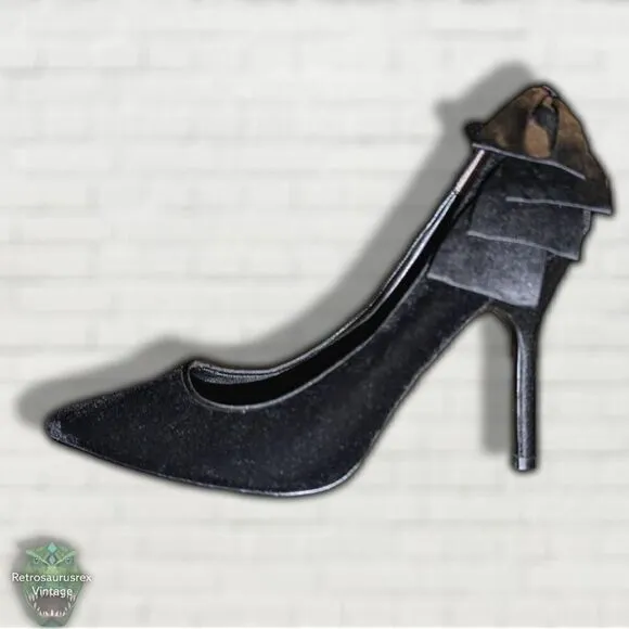 NINA Shoes Black Velvet Satin Bow Stiletto High Heels, Special Occasion Black Ti