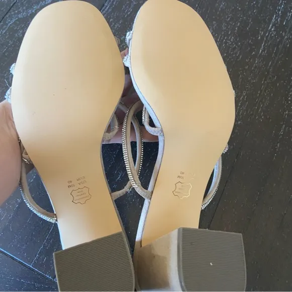 Nina Shoes Queeny Beige‎ Nude Rhinestone Sandals Wedding Size 10M Block Heel