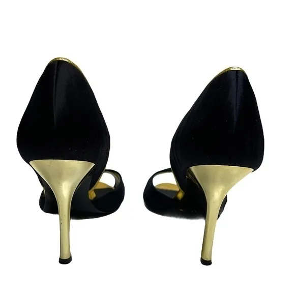 NINE West Black Satin / Gold with CZ’s Stiletto 7