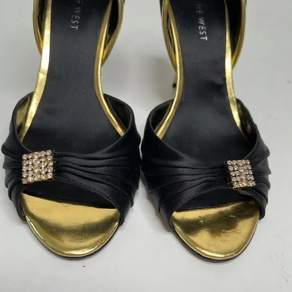 NINE West Black Satin / Gold with CZ’s Stiletto 7