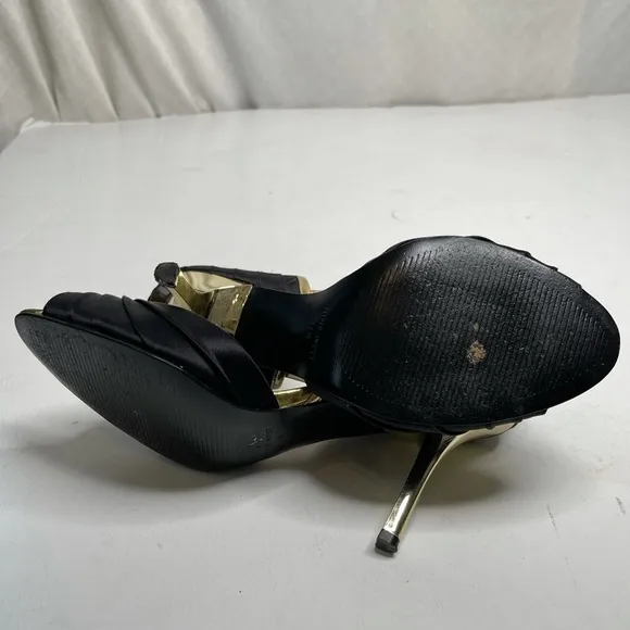 NINE West Black Satin / Gold with CZ’s Stiletto 7