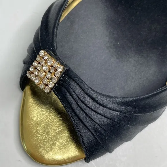 NINE West Black Satin / Gold with CZ’s Stiletto 7