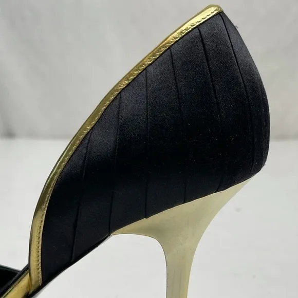 NINE West Black Satin / Gold with CZ’s Stiletto 7