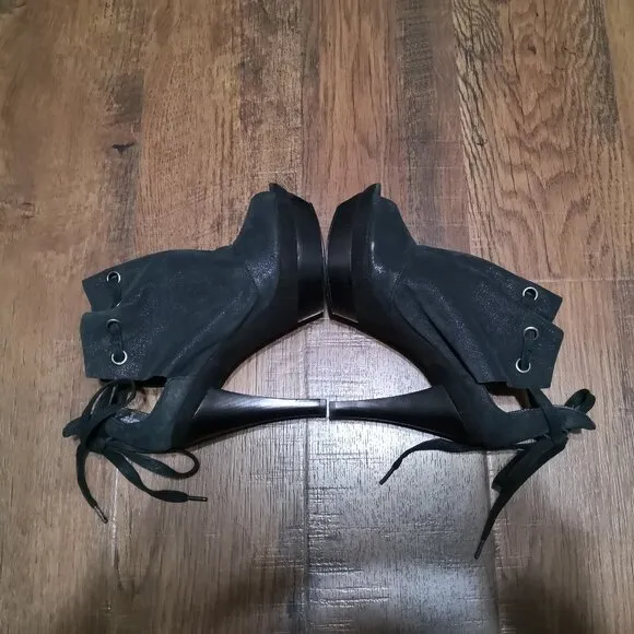 Nine West Leather Platform Ankle Open Toe Boots/Sandals Glitter Black Size 7M