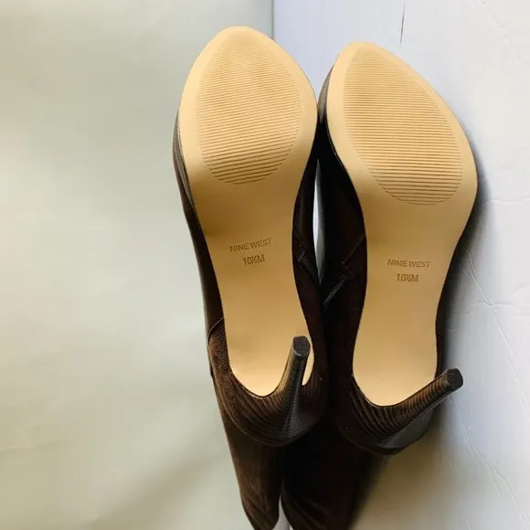 Nine West QuizMe Brown Leather Platform Boots - Size 10.5 - NEW