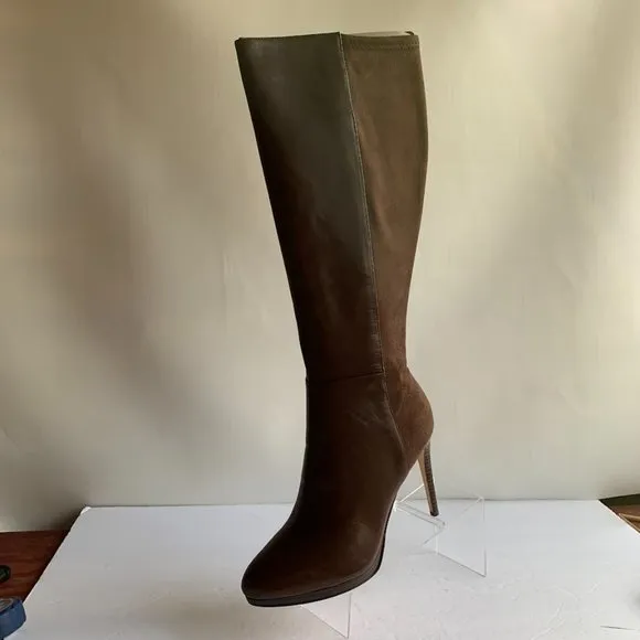 Nine West QuizMe Brown Leather Platform Boots - Size 10.5 - NEW
