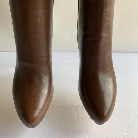 Nine West QuizMe Brown Leather Platform Boots - Size 10.5 - NEW