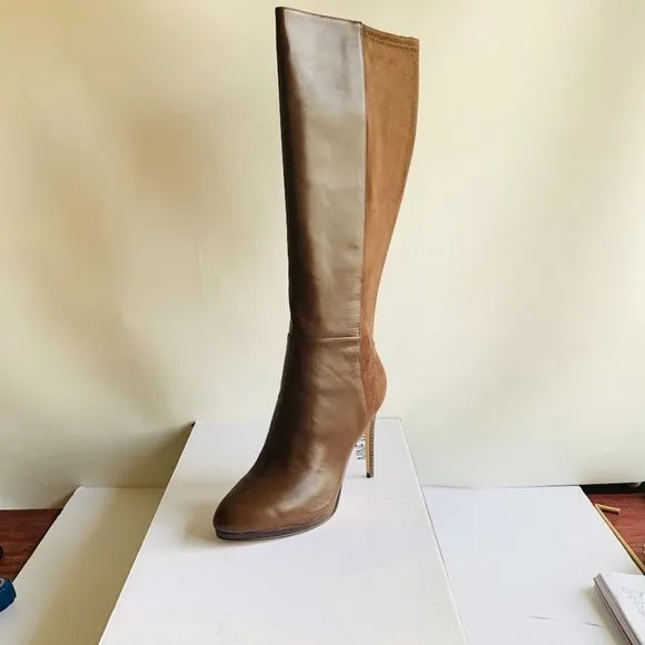 Nine West QuizMe Brown Leather Platform Boots - Size 10.5 - NEW