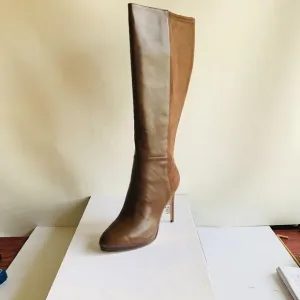 Nine West QuizMe Brown Leather Platform Boots - Size 10.5 - NEW