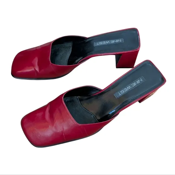 Nine West Virginia Y2K 90s Red Women's Block Heel Mules sz 10
