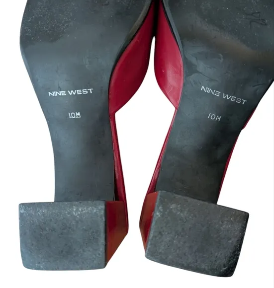 Nine West Virginia Y2K 90s Red Women's Block Heel Mules sz 10