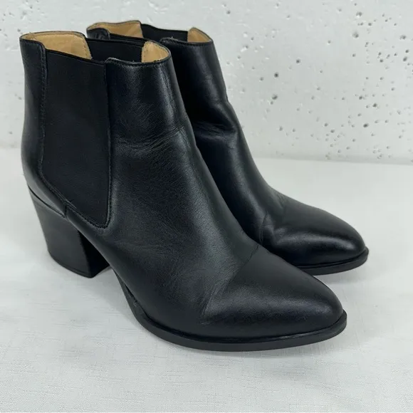 Nisolo Women's Size 10 Black Leather Chunk Heel Ankle Boots
