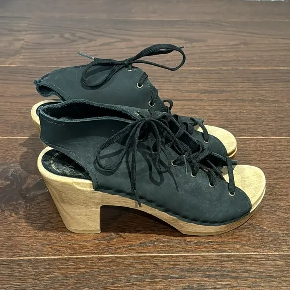 No. 6 Women’s Black Lace Up Peep Toe Heels Size 37/7
