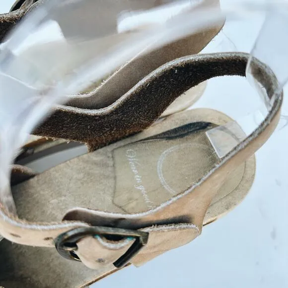 No. 6 Woven Leather Wooden Clogs Heels Sandal Beige 7 Tan Natural 37 Ankle Strap
