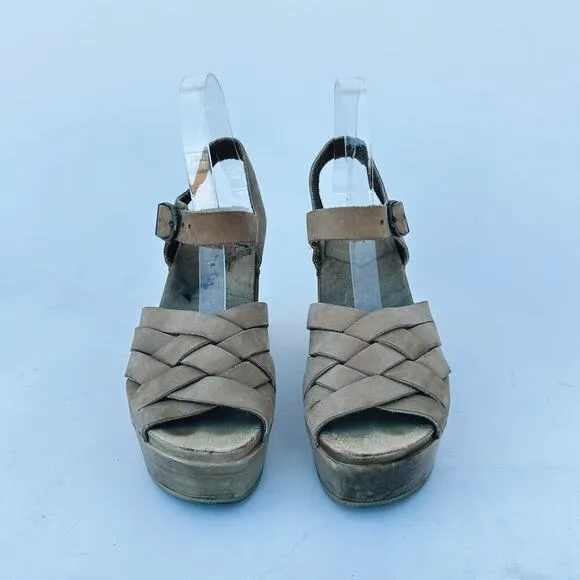 No. 6 Woven Leather Wooden Clogs Heels Sandal Beige 7 Tan Natural 37 Ankle Strap