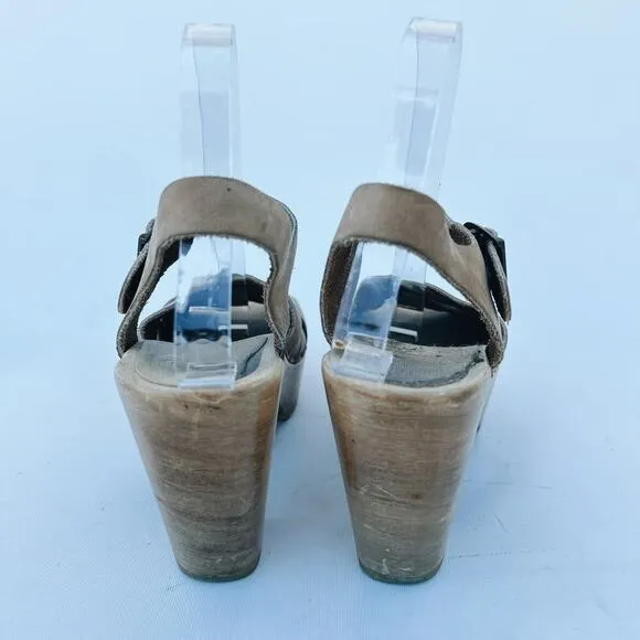 No. 6 Woven Leather Wooden Clogs Heels Sandal Beige 7 Tan Natural 37 Ankle Strap