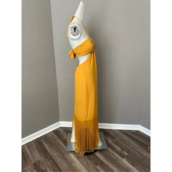 No Pise La Grama Arrecife Cut Out Fringe-Trim Maxi Dress
