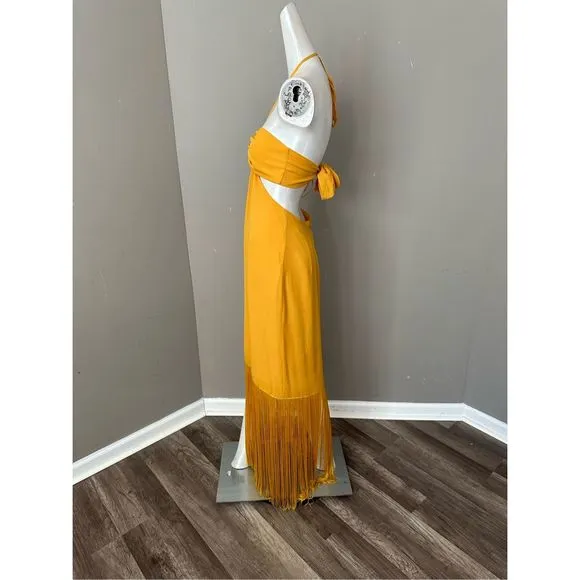 No Pise La Grama Arrecife Cut Out Fringe-Trim Maxi Dress