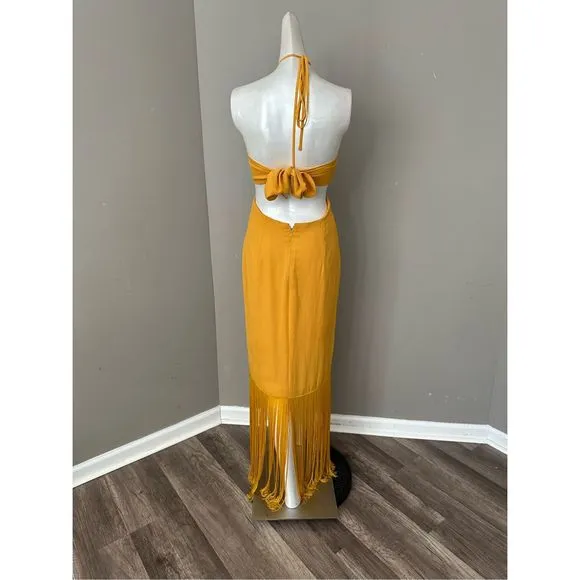No Pise La Grama Arrecife Cut Out Fringe-Trim Maxi Dress
