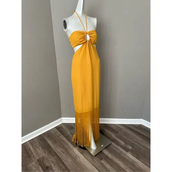 No Pise La Grama Arrecife Cut Out Fringe-Trim Maxi Dress