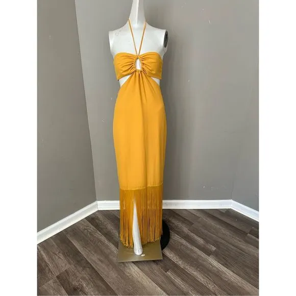 No Pise La Grama Arrecife Cut Out Fringe-Trim Maxi Dress