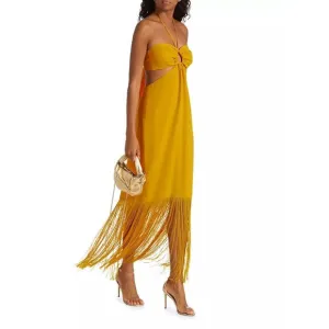 No Pise La Grama Arrecife Cut Out Fringe-Trim Maxi Dress