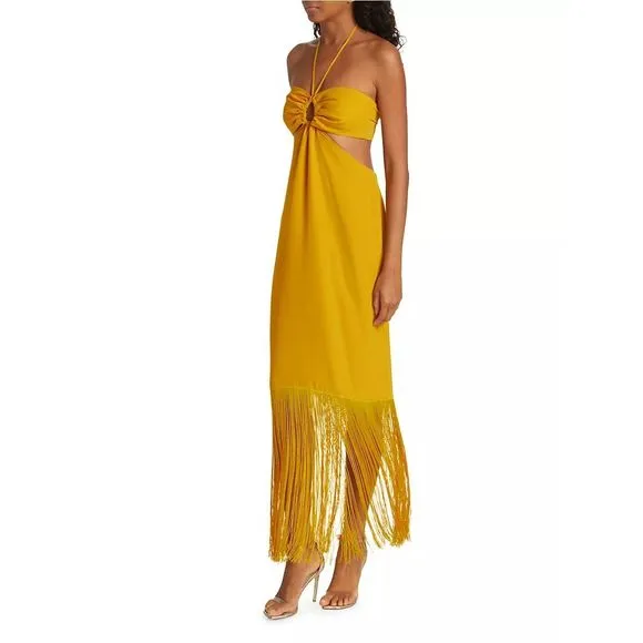 No Pise La Grama Arrecife Cut Out Fringe-Trim Maxi Dress