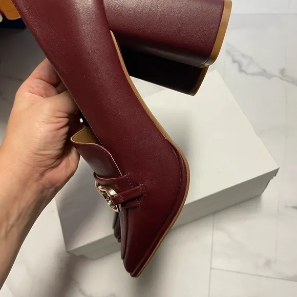 NORDSTROM RACK Oslo Block Heel Pump Burgundy Leather Shoes Size 10