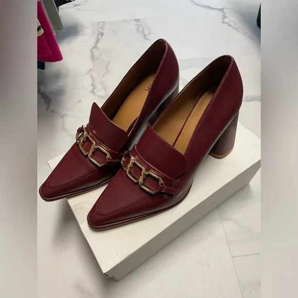 NORDSTROM RACK Oslo Block Heel Pump Burgundy Leather Shoes Size 10