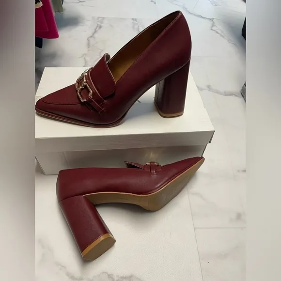 NORDSTROM RACK Oslo Block Heel Pump Burgundy Leather Shoes Size 10
