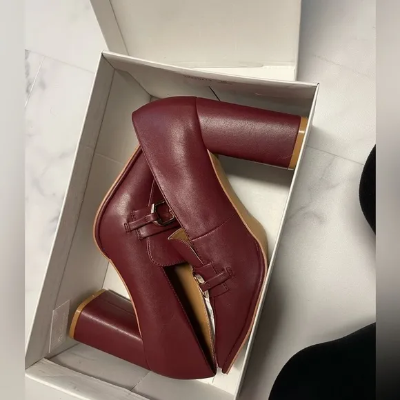 NORDSTROM RACK Oslo Block Heel Pump Burgundy Leather Shoes Size 10