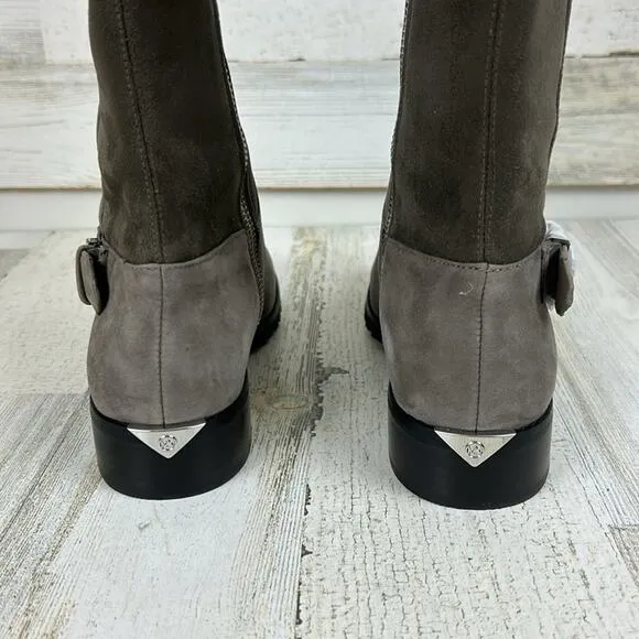 NWB Michael Kors womens size 5 1/2M gray suede/fabric log heel calf boots