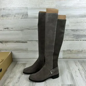 NWB Michael Kors womens size 5 1/2M gray suede/fabric log heel calf boots