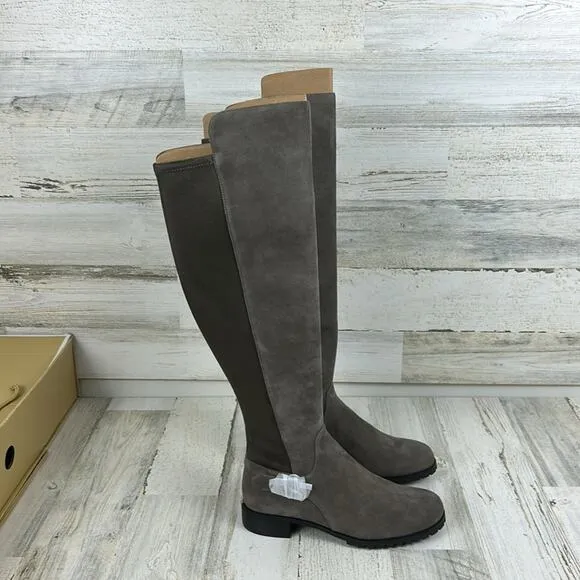 NWB Michael Kors womens size 5 1/2M gray suede/fabric log heel calf boots