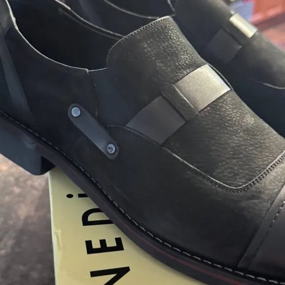NWB! NEDIM SHOES Men Suede Leather Black Dress Shoes - Size 10.5