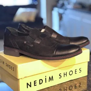 NWB! NEDIM SHOES Men Suede Leather Black Dress Shoes - Size 10.5