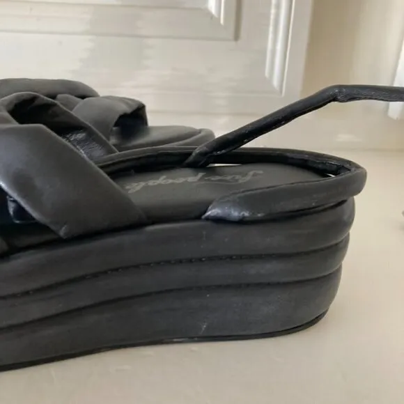 NWF Free People Harper Black Leather Flatform Platform Sandals Sz 39.5