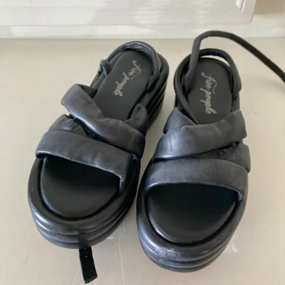 NWF Free People Harper Black Leather Flatform Platform Sandals Sz 39.5