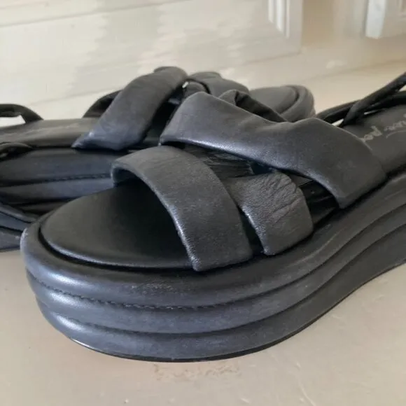 NWF Free People Harper Black Leather Flatform Platform Sandals Sz 39.5