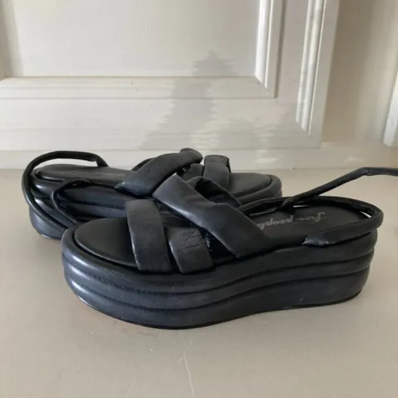 NWF Free People Harper Black Leather Flatform Platform Sandals Sz 39.5