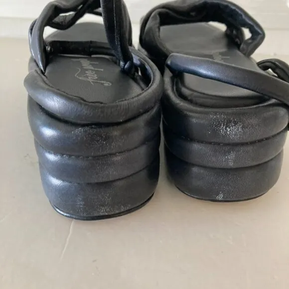 NWF Free People Harper Black Leather Flatform Platform Sandals Sz 39.5