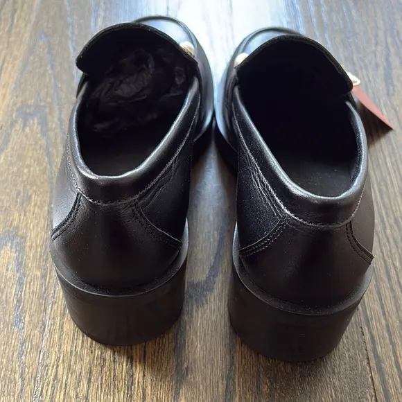 NWOB- Black Women's Leather Loafers with Pearl Detail by Cruza ( size 39)