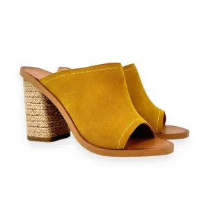 NWOB Dolce Vita Alycia Mustard Yellow Espadrille Block Heel Suede Sandals sz 6M